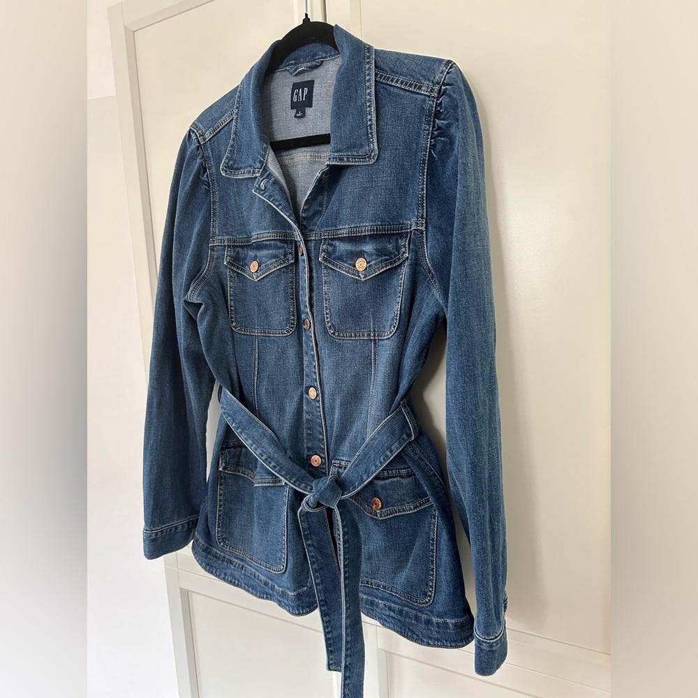 Gap denim puff sleeve jacket with belt - brand new